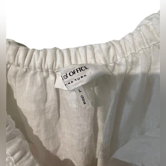 Out of Office Trina Turk Vacation Ruffle Linen Dress white Large MISSING BELT - Picture 5 of 5